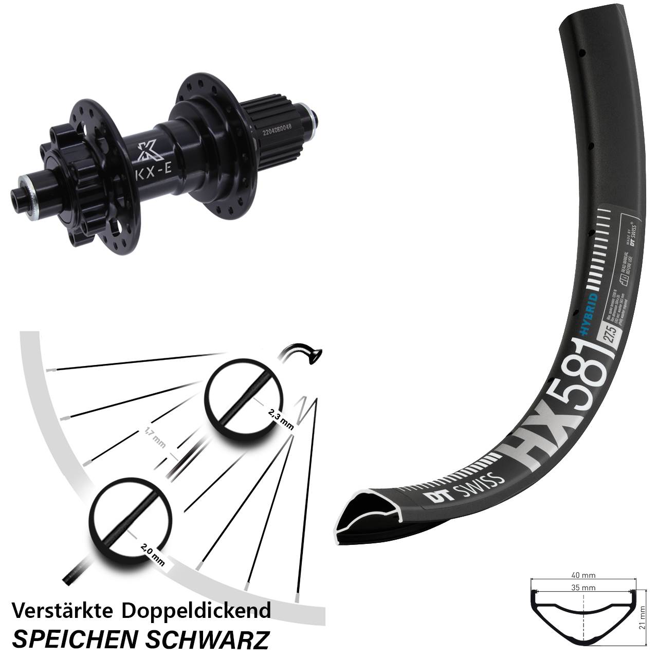 27,5 Zoll DT Swiss HX 581 KX-E Disc Laufrad QR Micro Spline