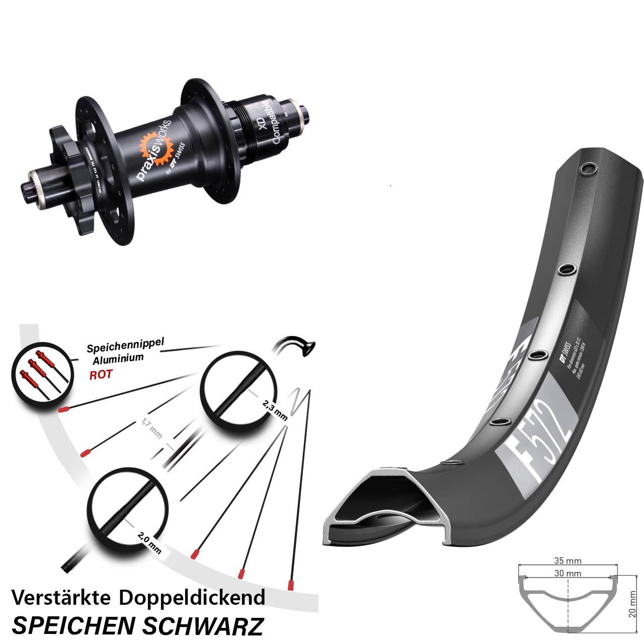 6-Loch Hinterrad 29 Zoll DT Swiss F 572 DT Swiss 350 XD 11-12 fach QR