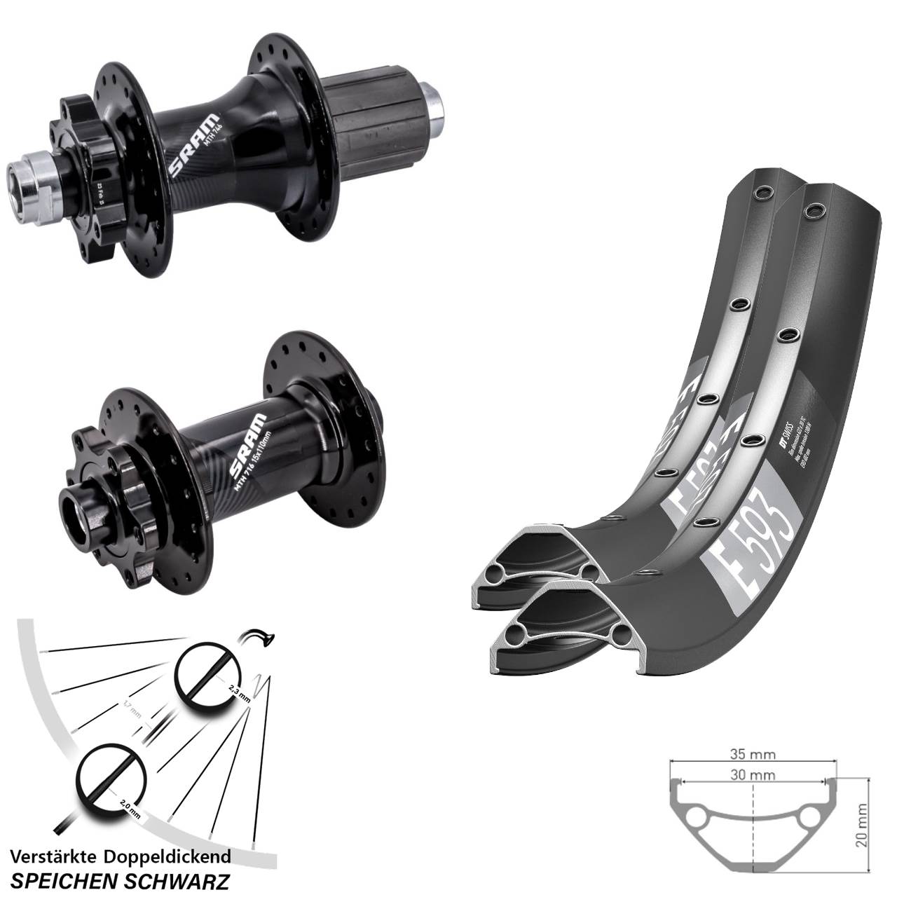 27,5 Zoll DT Swiss E593 Sram 716 Sram 746 Laufradsatz 6-Loch Boost 8-11 fach