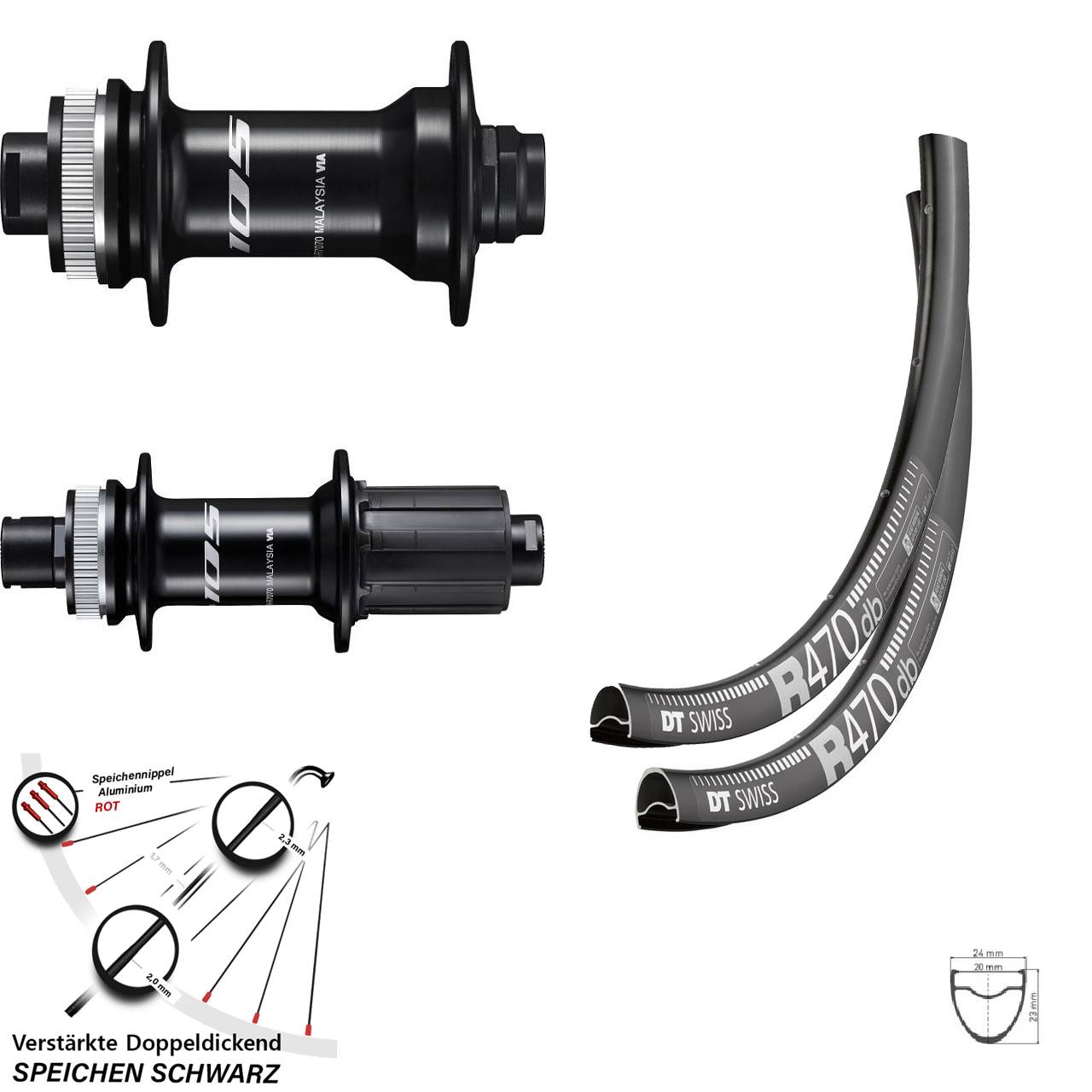 Laufradsatz Centerlock 12x100/142 28 Zoll DT Swiss R 470 Shimano 105 8-12 fach