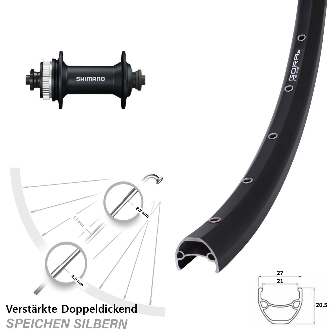 Gora 21 Shimano HB-M4050 29 Zoll Disc Laufrad für Schnellspanner