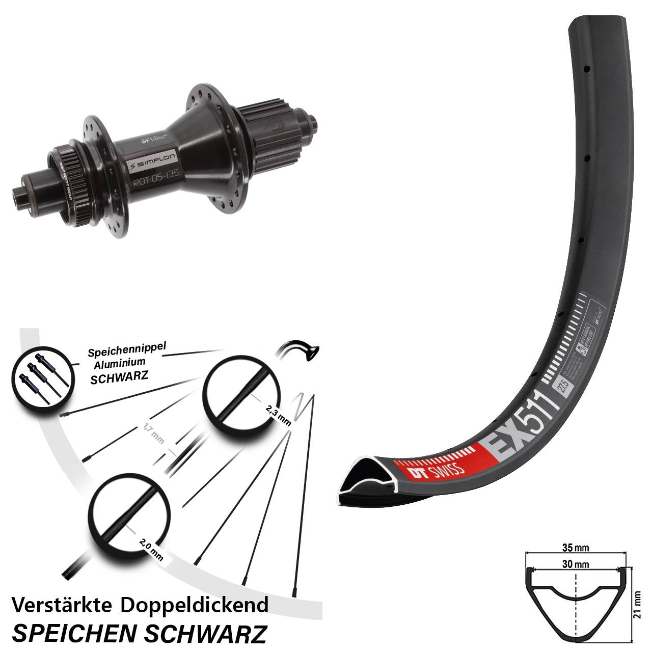 DT Swiss EX 511-370 Hybrid 27,5 Zoll Hinterrad Centerlock QR Micro Spline