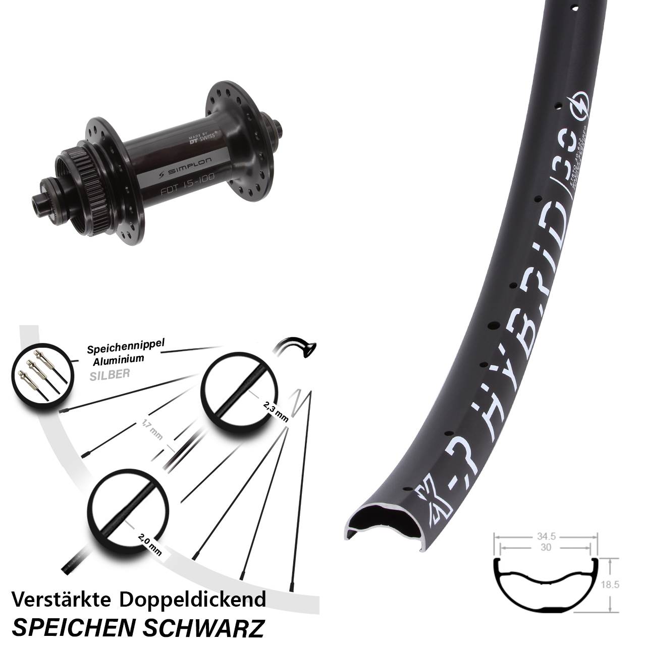 Centerlock Vorderrad 29 Zoll KX-R Hybrid 30 DT Swiss 370 für Schnellspanner