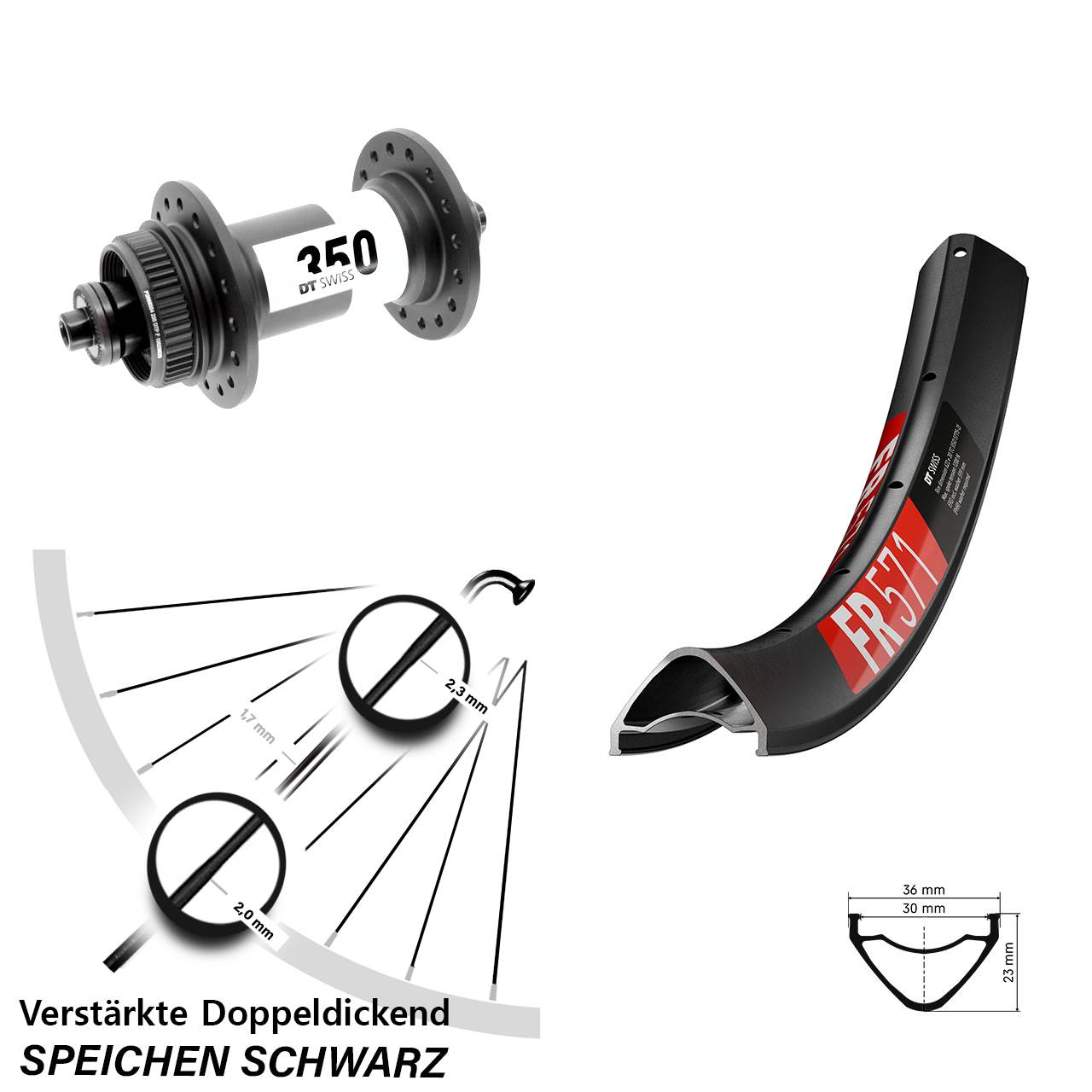 Centerlock Vorderrad für Schnellspanner 27,5 Zoll DT Swiss FR571 350