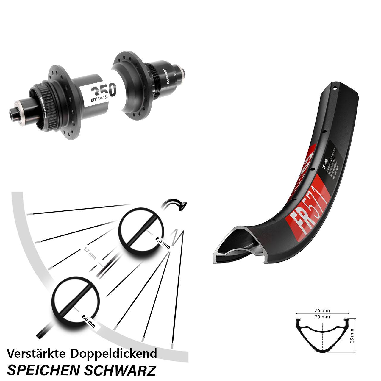 Boost Disc Laufrad für Schnellspanner 27,5 Zoll DT Swiss FR 571 350 XD 11-12 fach