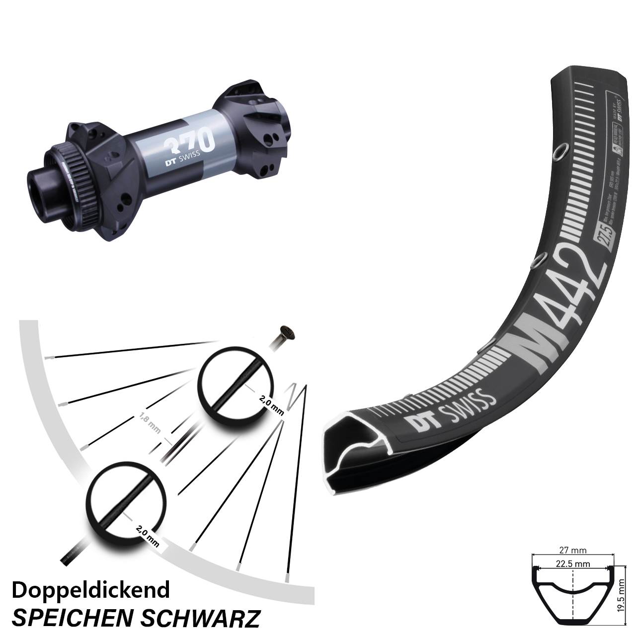 M442 DT Swiss 370 Straightpull 29 Zoll Vorderrad Centerlock 15x110 Boost