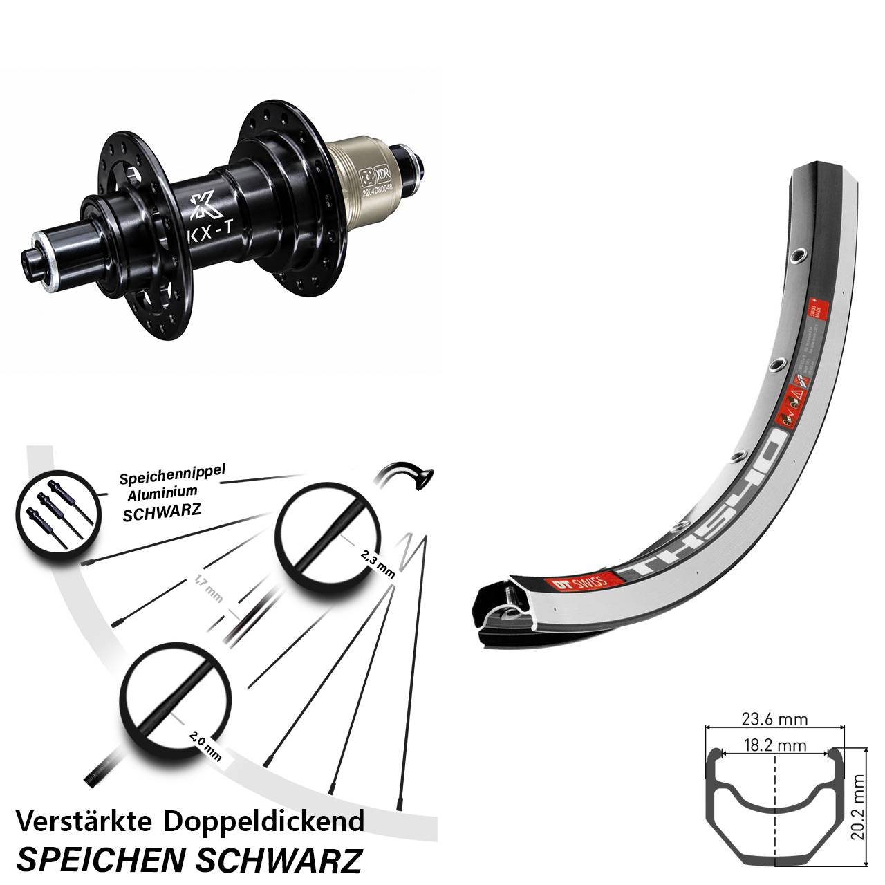 Hinterrad 28 Zoll DT Swiss TK 540 verstärkt KX-T 5x135 mm Sram XD Felgenbremse