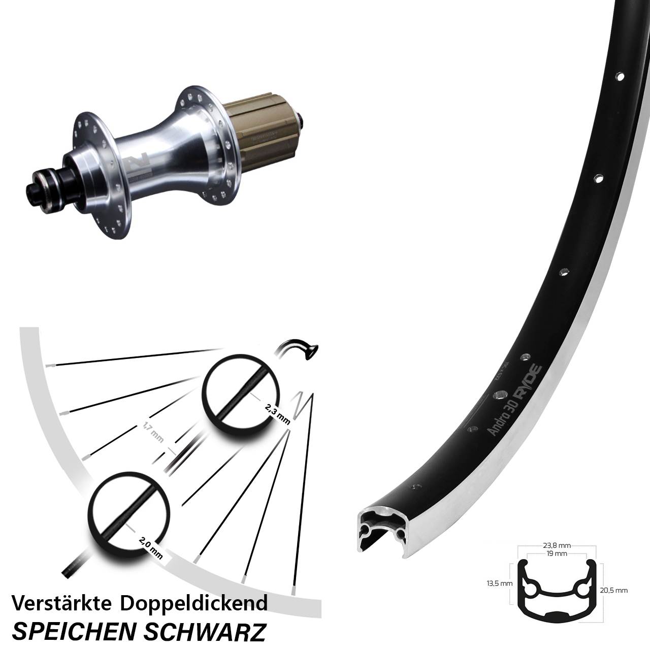 Hinterrad 28 Zoll Ryde Andra 30 Novatec F162 8-12 fach HG QR