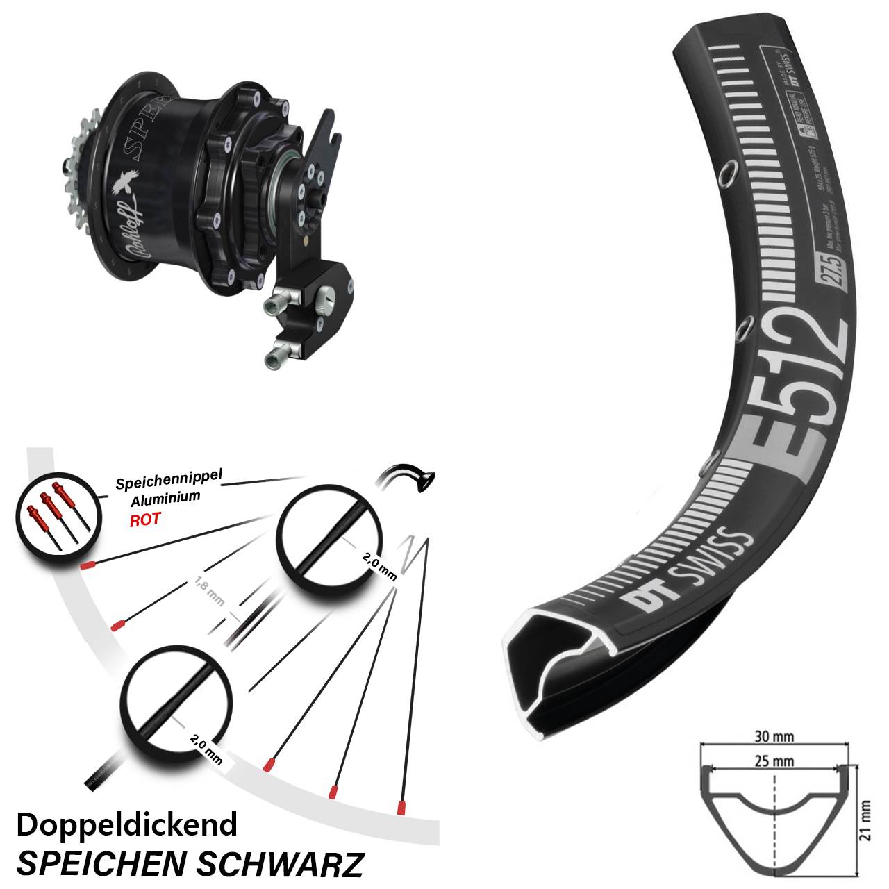 Disc Hinterrrad 27,5 Zoll DT Swiss E 512 Rohloff Speedhub CC DB OEM2 Tandem