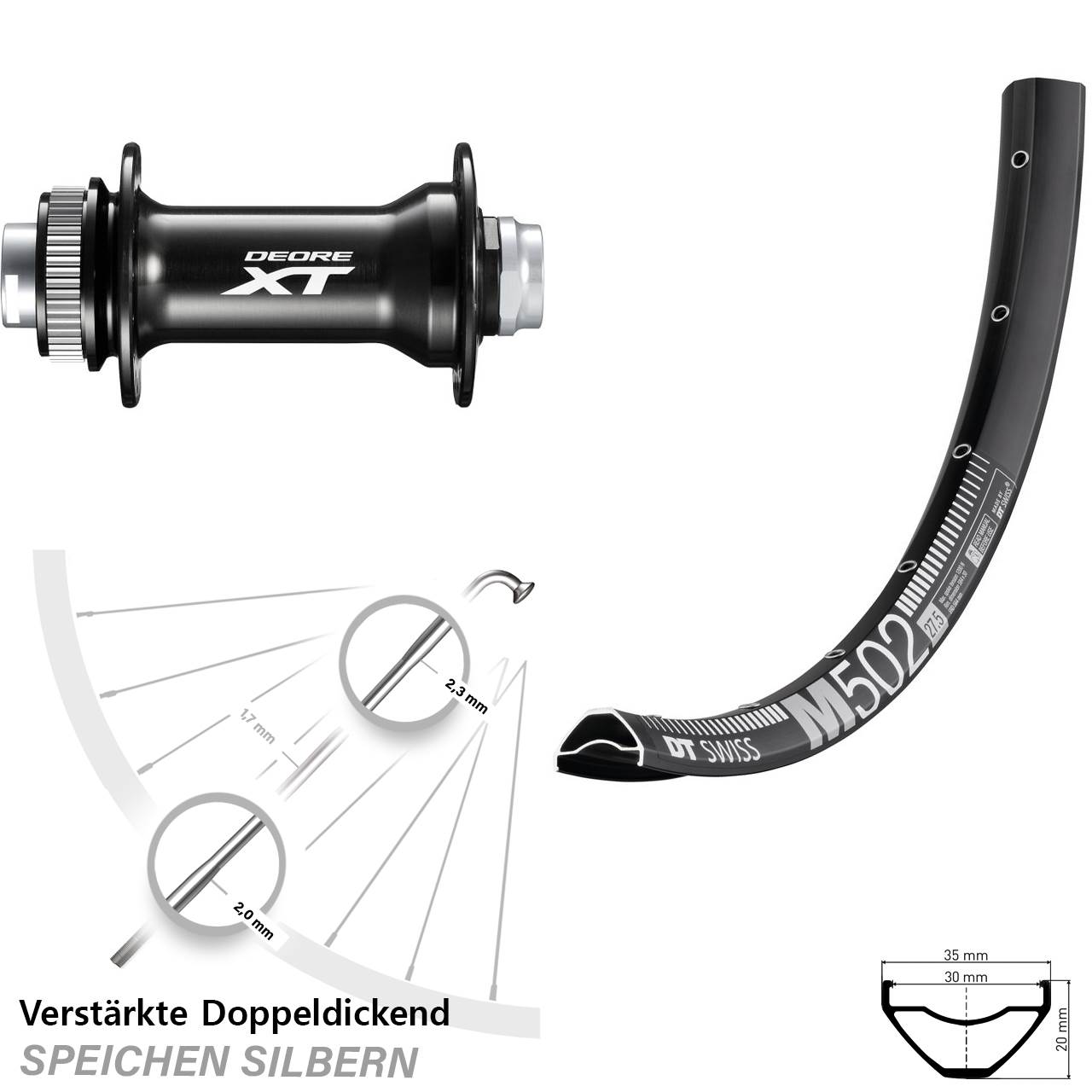 Vorderrad Centerlock 29 Zoll DT Swiss M502 Shimano Deore XT HB-M8010-B 15x110 Boost
