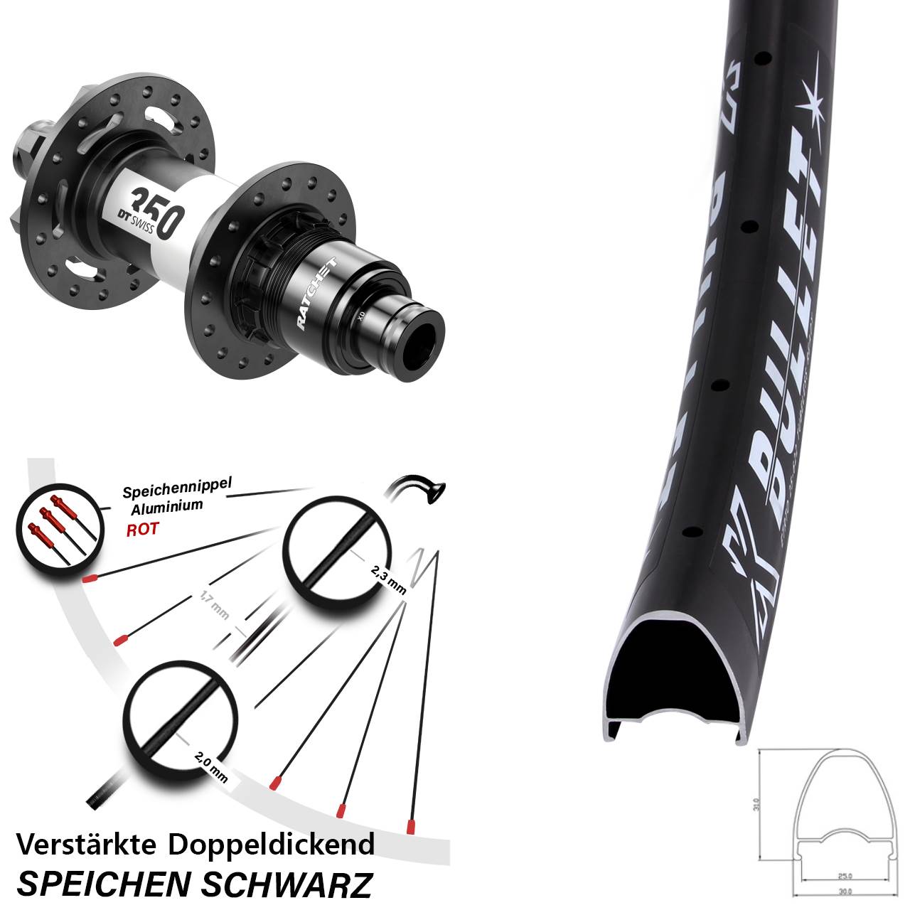 29 Zoll KX Bullet DT Swiss 350 Hinterrad 6-Loch 12x148 XD 11-12 fach