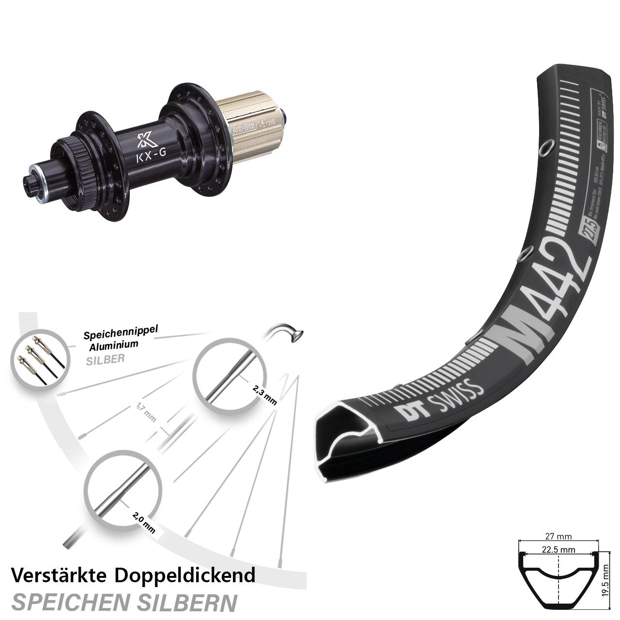 DT Swiss M442 KX-G 29 Zoll Centerlock Hinterrad für Schnellspanner 8-12 fach HG