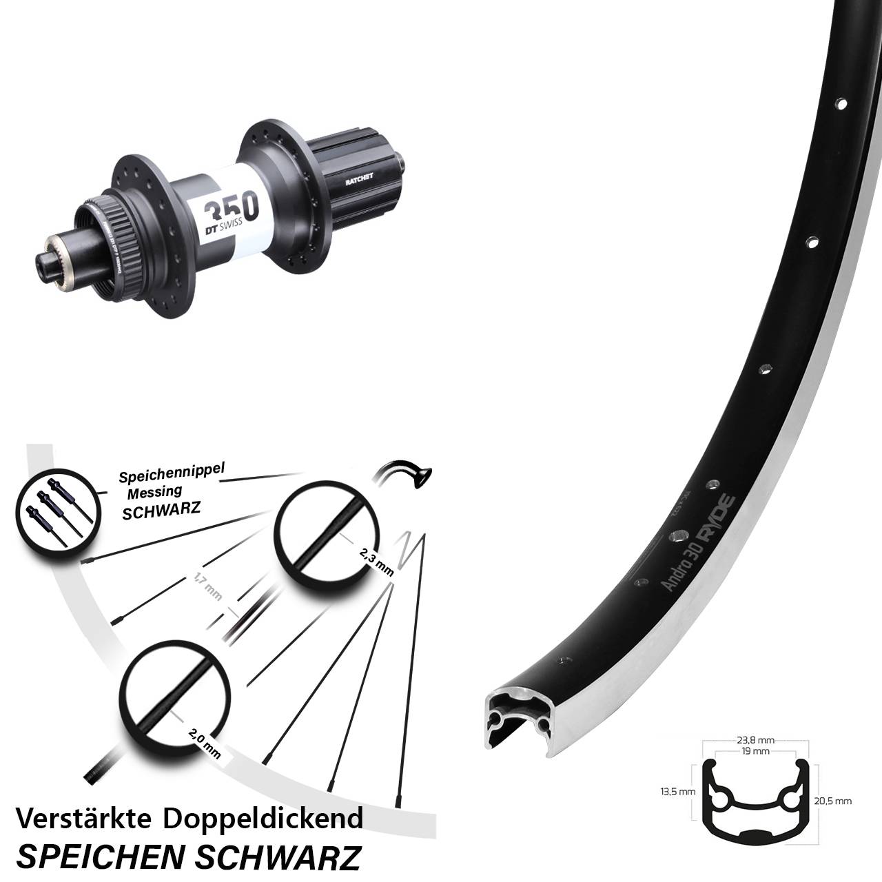 Hinterrad 28 Zoll Ryde Andra 30 DT Swiss 350 8-11 fach