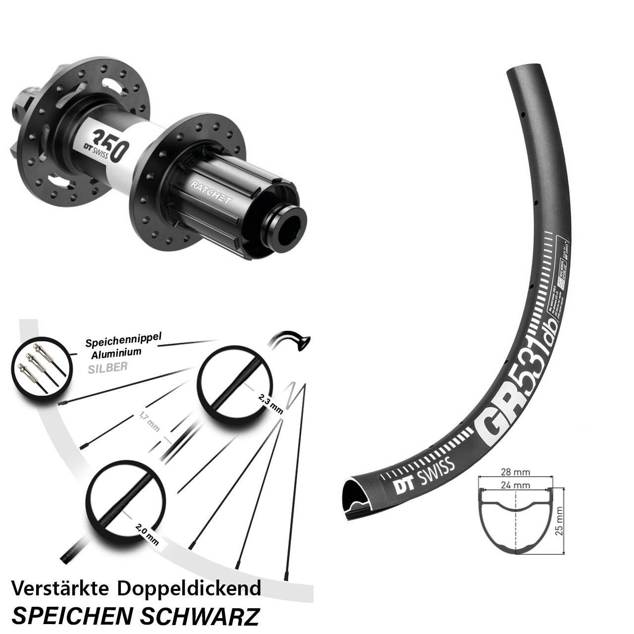 650B DT Swiss GR531-350 Disc Laufrad 12x142 8-11 fach