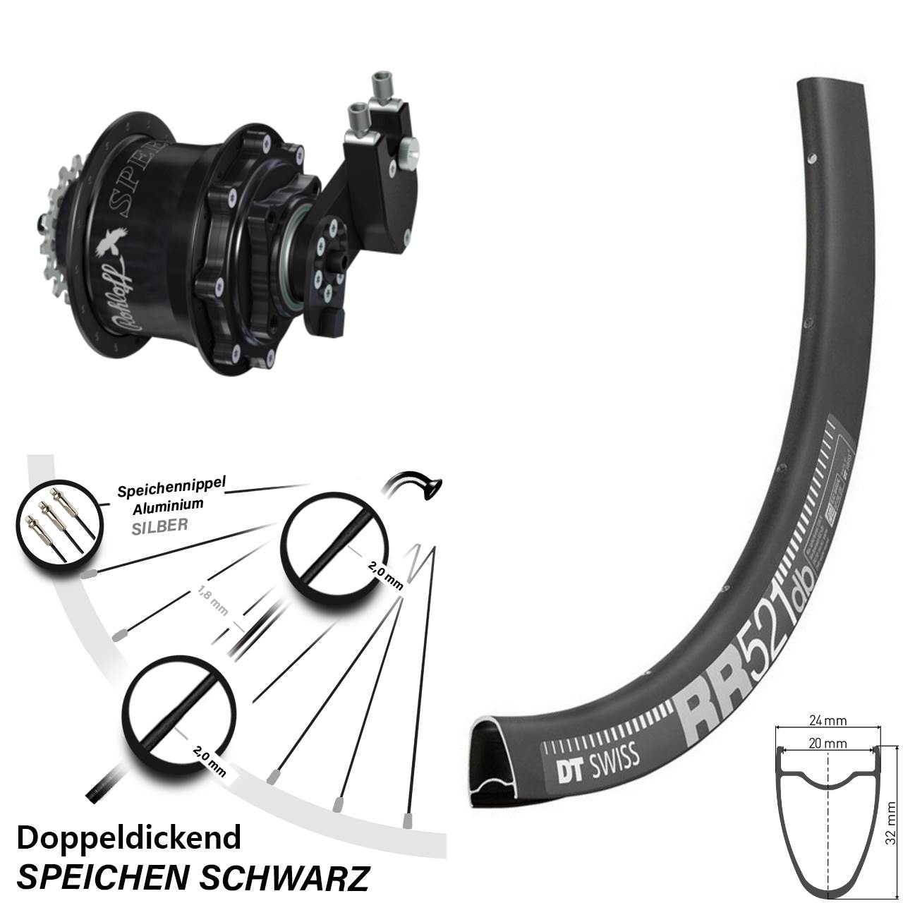 Disc Hinterrrad 28 Zoll DT Swiss RR521 Rohloff CC DB OEM Tandem