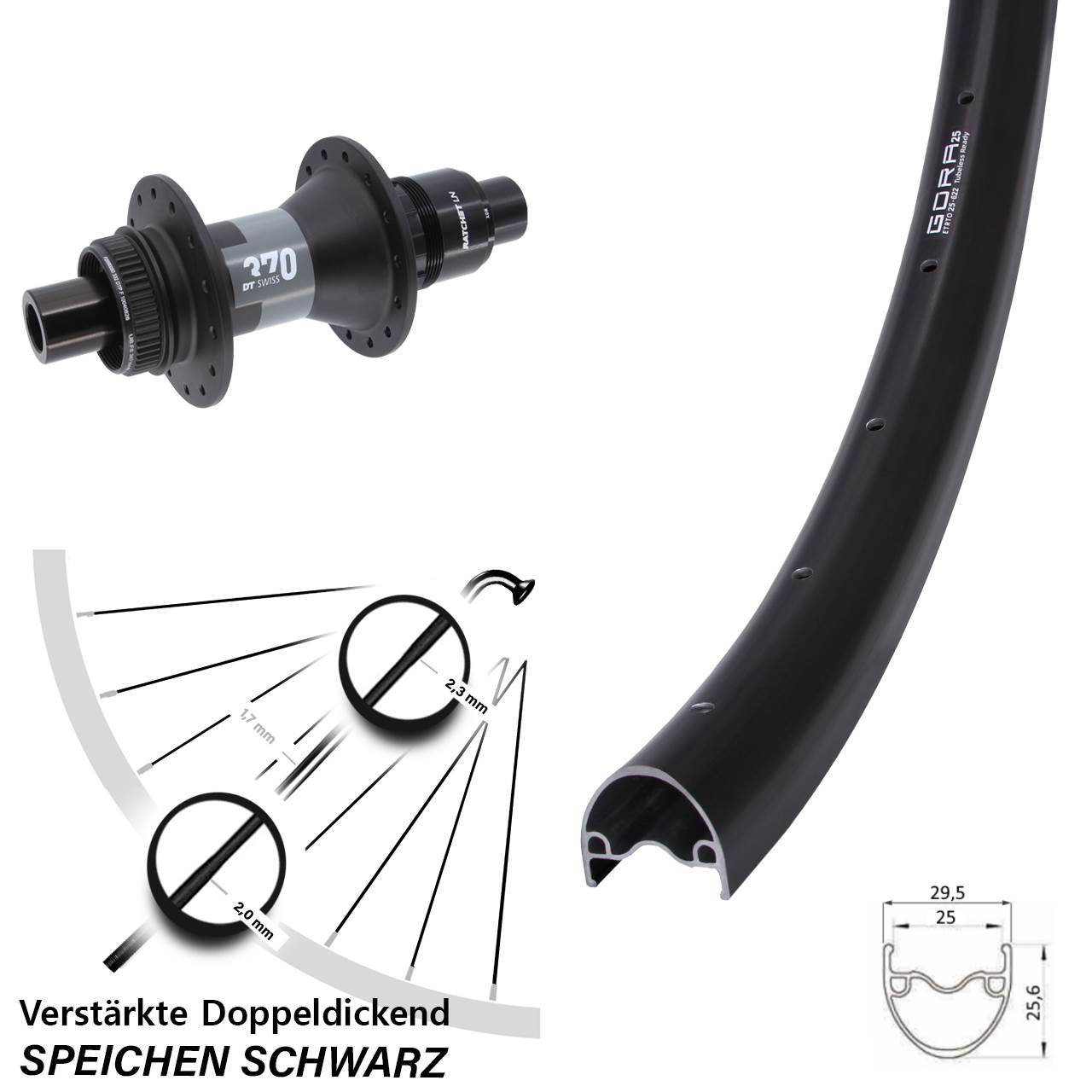 Hinterrad Centerlock 28-29 Zoll Gora 25 DT Swiss 370 XDR 11-12 fach 12x142