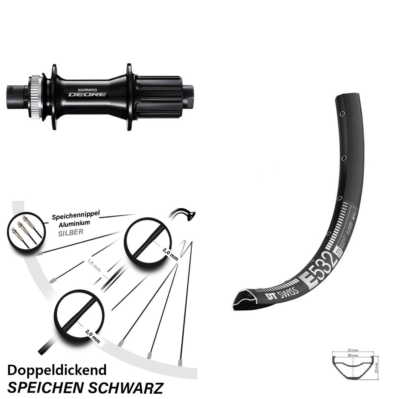 Boost Disc Hinterrad 12x148 27,5 Zoll DT Swiss E 532 Shimano Deore 8-11 fach