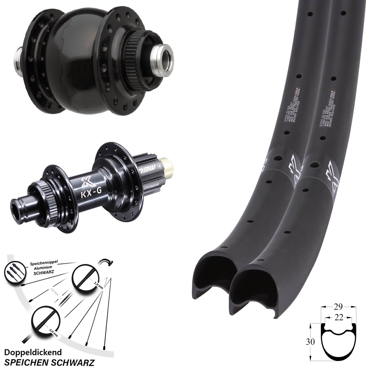 Disc Laufradsatz 12x100/142 KX-GRC Gravel Carbon Steckachse SON 28 Zoll Campagnolo N3W