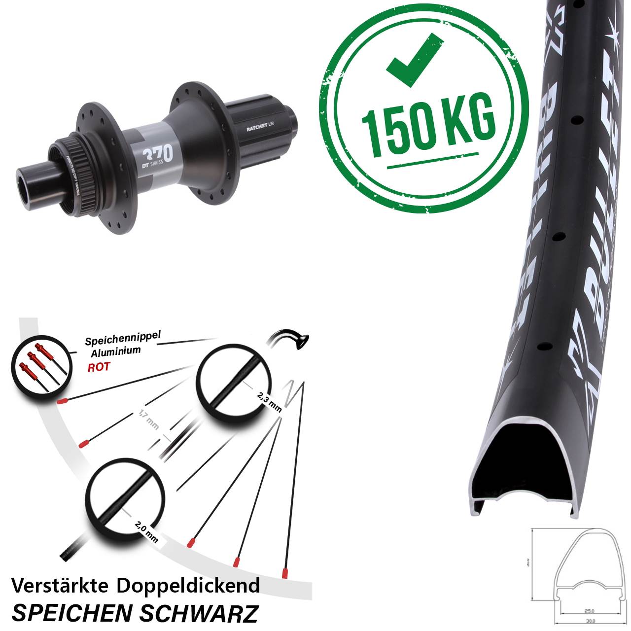 Centerlock Hinterrad 12x142 28-29 Zoll KX Bullet OS DT Swiss 370 11-12 fach