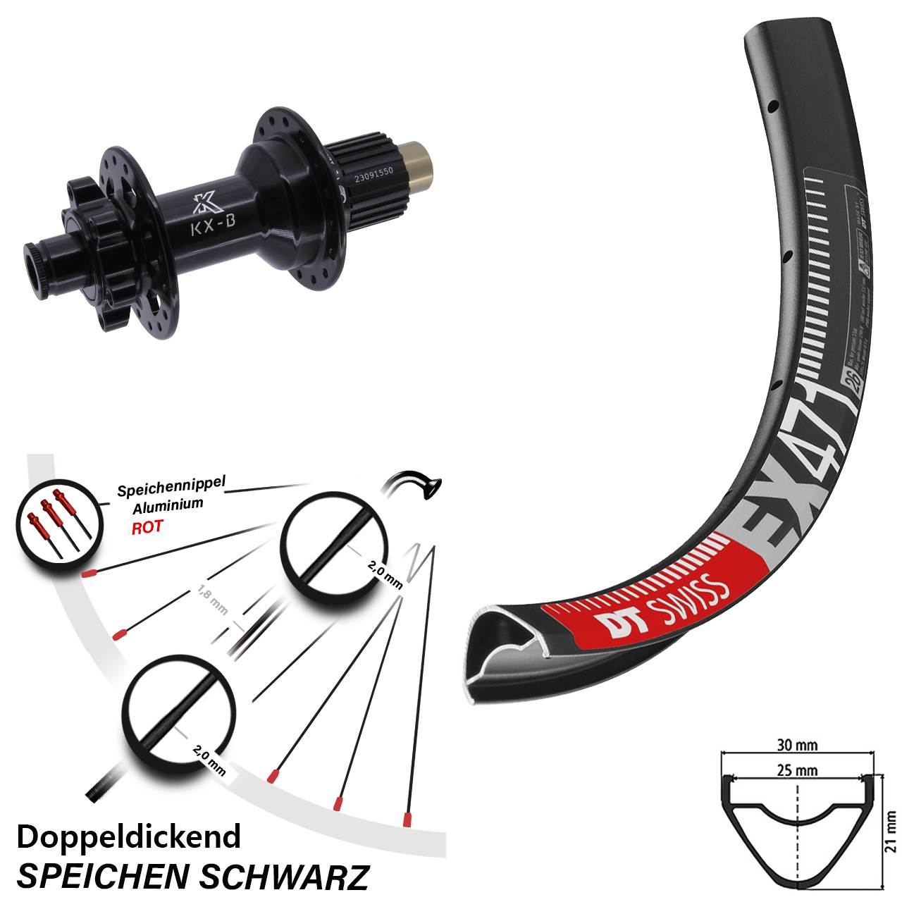 27,5 Zoll Hinterrad DT Swiss EX 471 KX-B 6-Loch Micro Spline 12x148