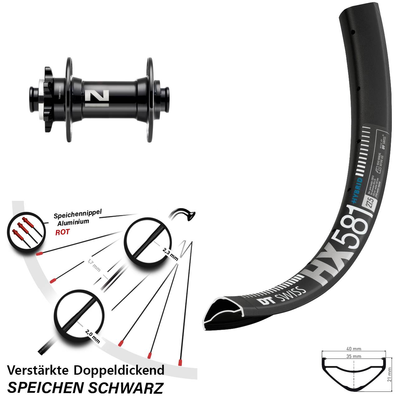DT Swiss HX581 Novatec D041 27,5 Zoll Vorderrad 6-Loch 15x110 Boost