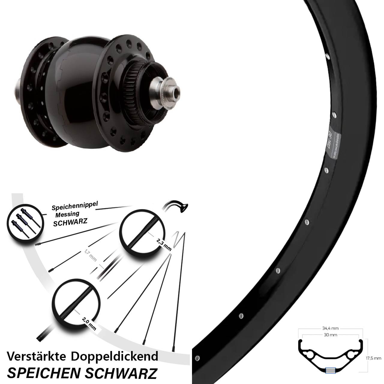 Centerlock Dynamo-Vorderrad für Schnellspanner 29 Zoll Ryde Disc 30 SONdelux