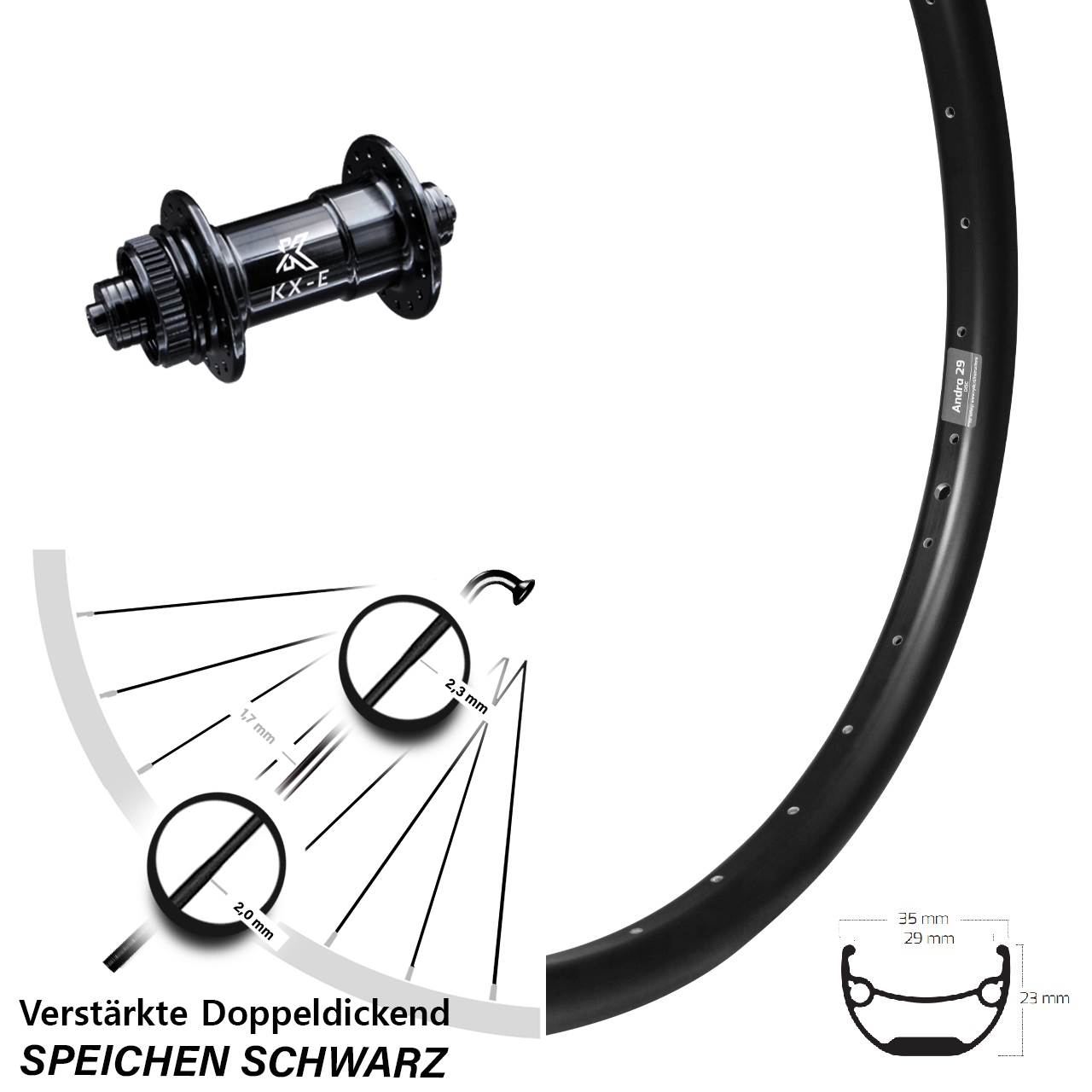 27,5 Zoll Vorderrad KX-E für Schnellspanner Ryde Andra 29-584 ETRTO Centerlock