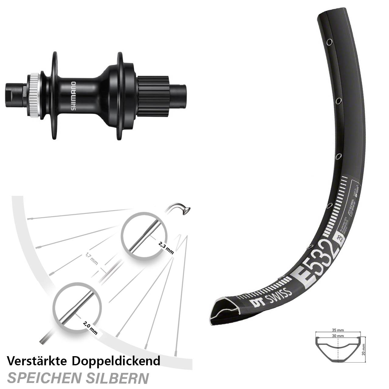 DT Swiss E 532 Shimano FH-MT510 29 Zoll Disc Hinterrad 12x142 Micro Spline