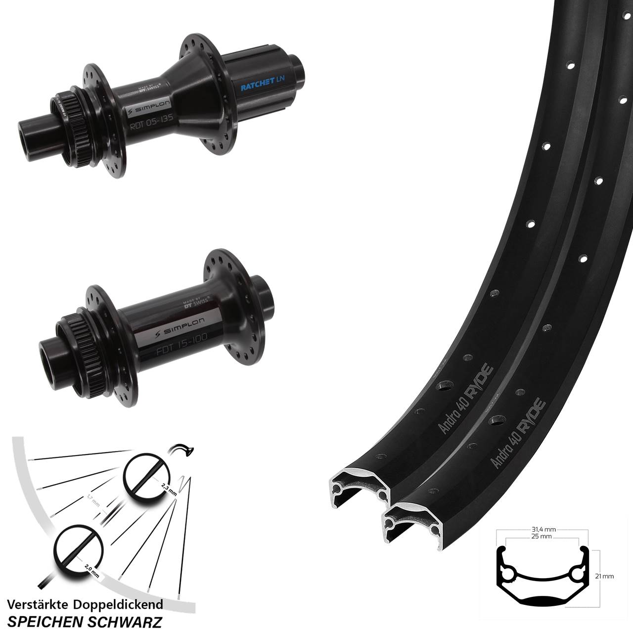 Centerlock Laufradsatz 15x100 12x142 650B Ryde Andra 40 DT Swiss 370 Hybrid 8-11 fach H