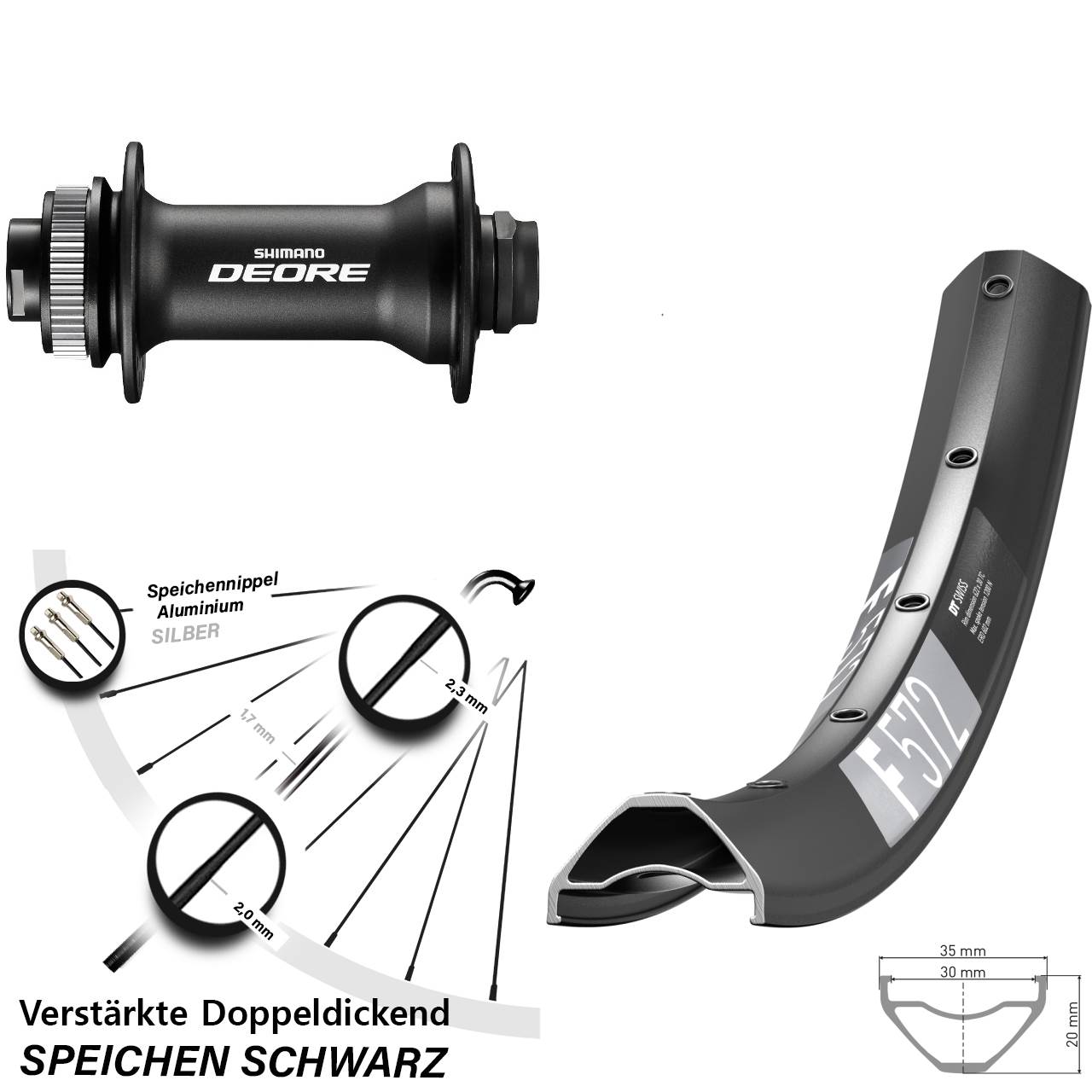 Boost Centerlock Vorderrad 15x110 27,5 Zoll DT Swiss F 572 Shimano Deore HB-M618