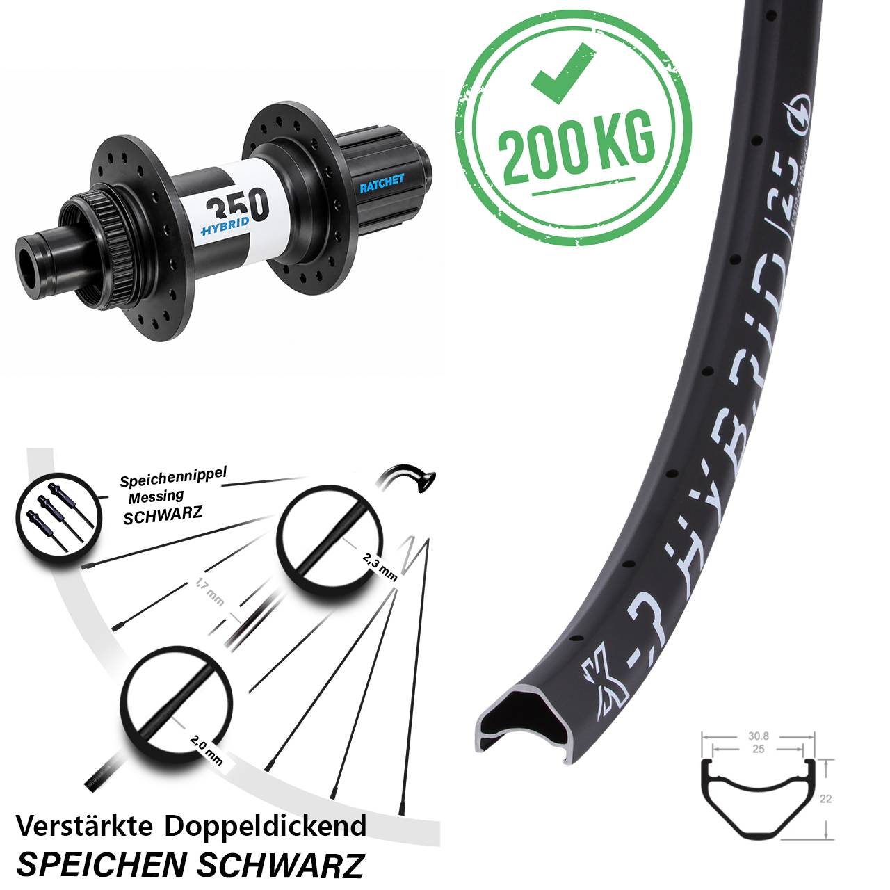 Boost Centerlock Hinterrad 12x148 29 Zoll KX-R Hybrid 25 DT Swiss 350 8-11 fach