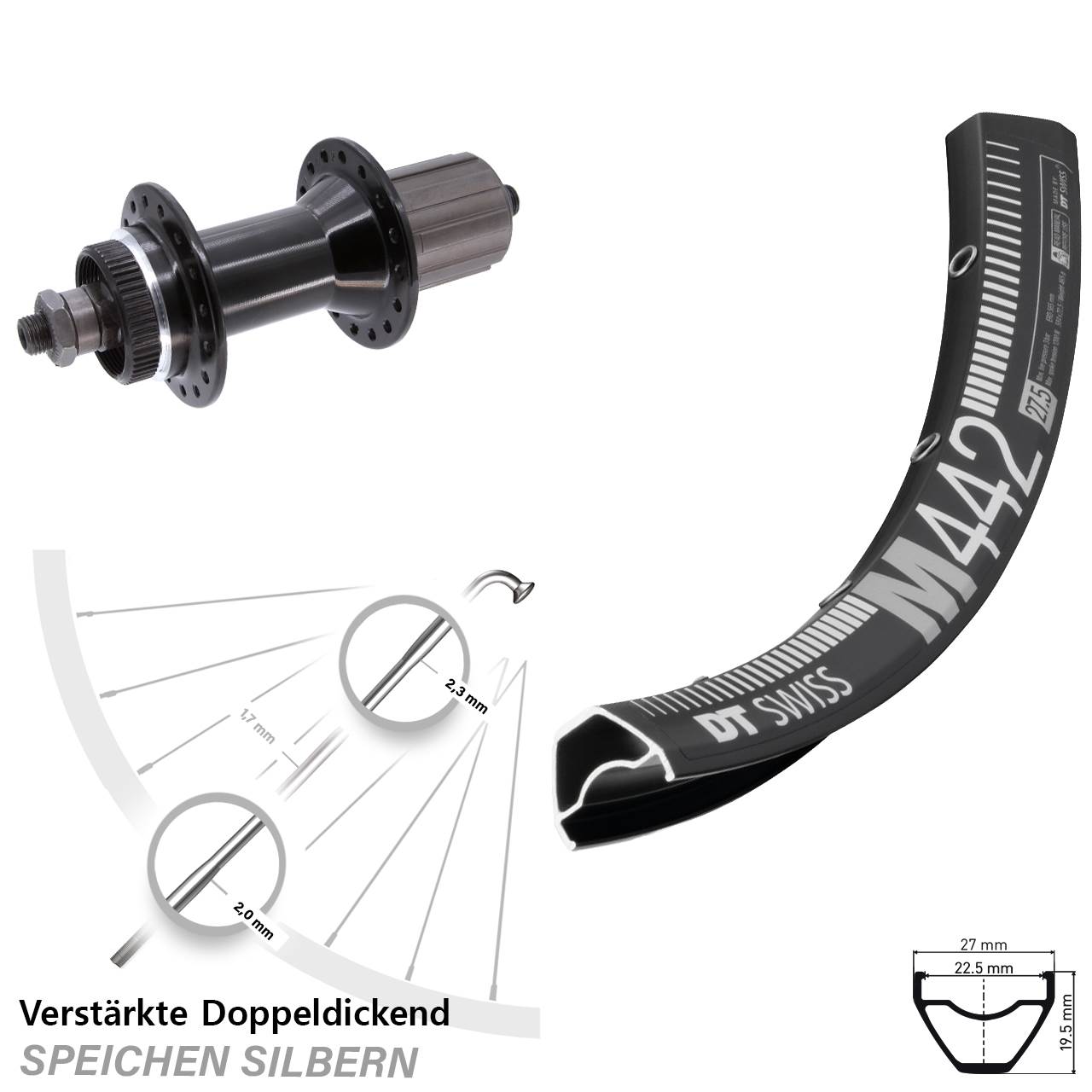 DT Swiss M442 Joytech 5x135 mm schwarz Centerlock 28 Zoll Disc Laufrad QR 8-11 fach HG