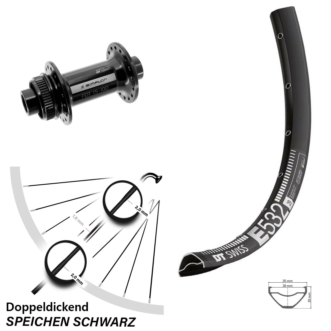 27,5 Zoll DT Swiss E532-370 Centerlock Vorderrad 15x100