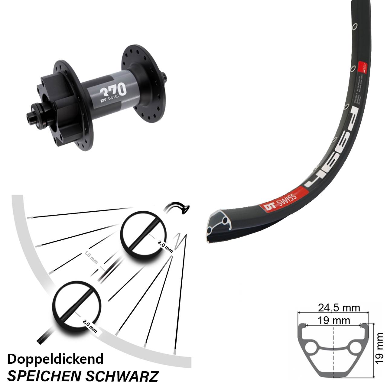 Vorderrad 6-Loch für Schnellspanner 28 Zoll DT Swiss 466-370