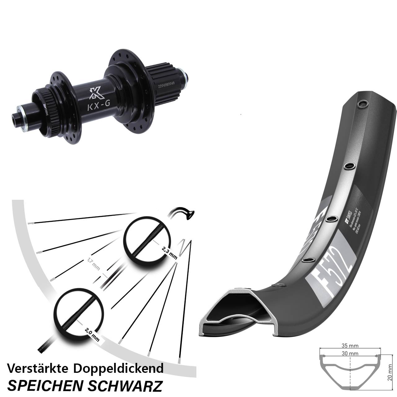 Centerlock Hinterrad 650B DT Swiss F572 KX-GS verstärkt Micro Spline für Schnellspanner