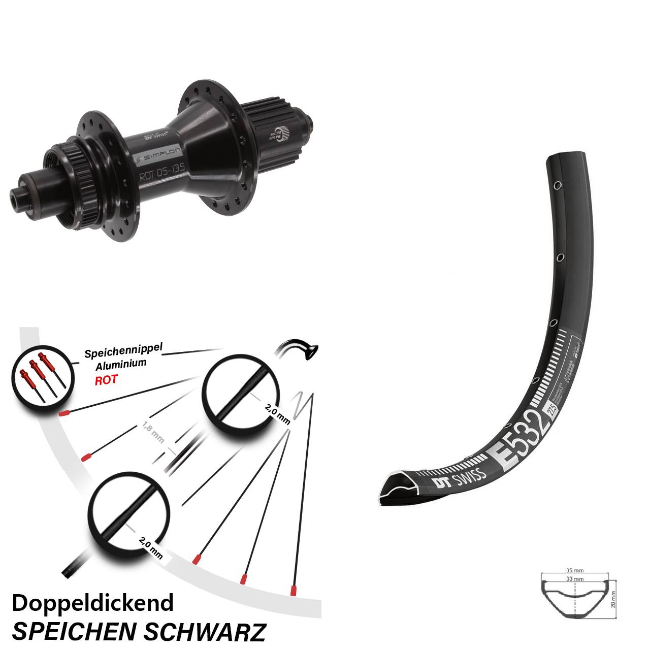 27,5 Zoll DT Swiss E532-370 Hybrid Centerlock Hinterrad QR Shimano Micro Spline