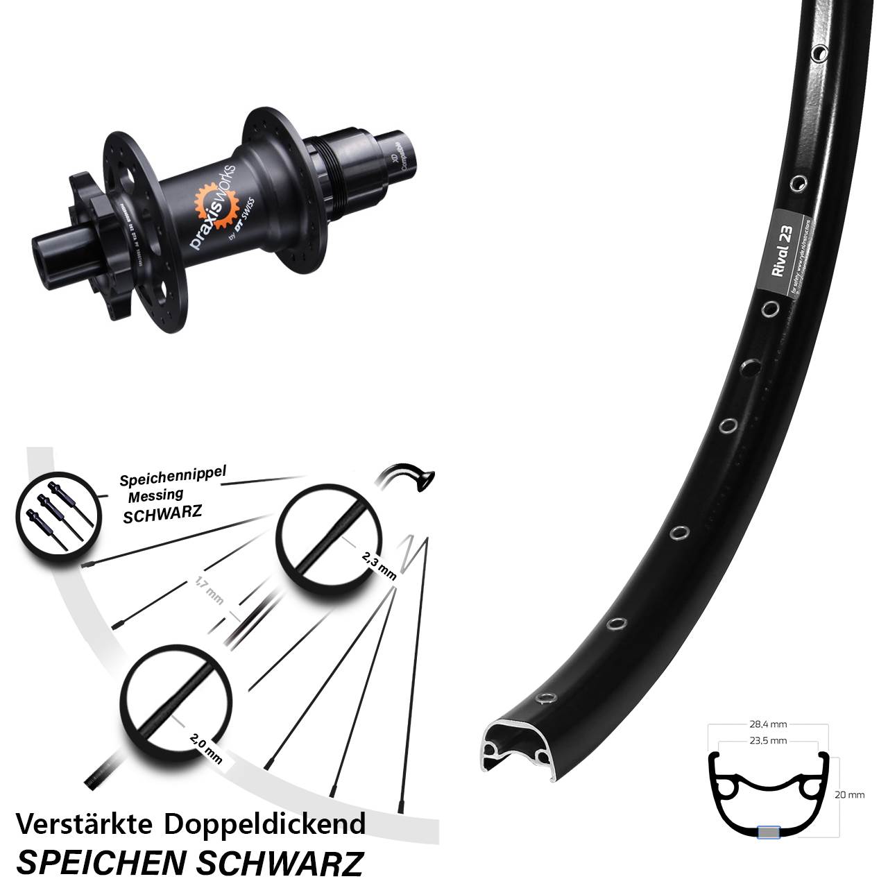 Disc Laufrad 27,5 Zoll Ryde Rival 23 DT Swiss 350 Ratchet 36 XD 11-12 fach 12x142