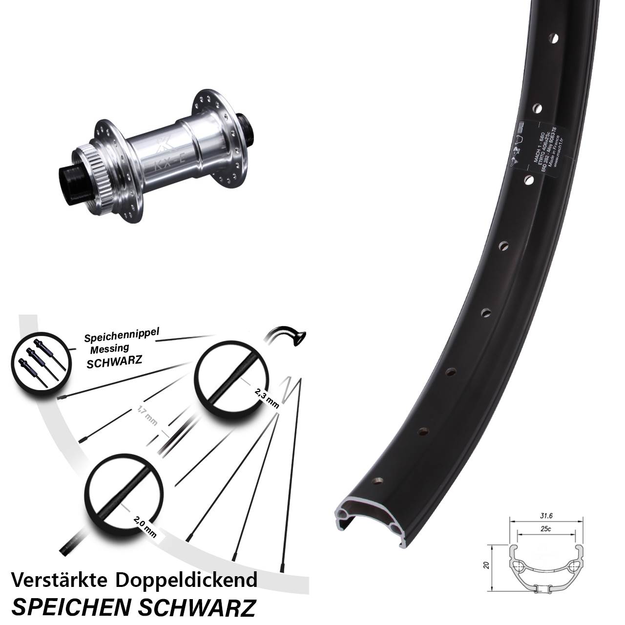 Mach1 Kargo KX-E 4 Kugellager 20 Zoll Disc Vorderrad 15x100