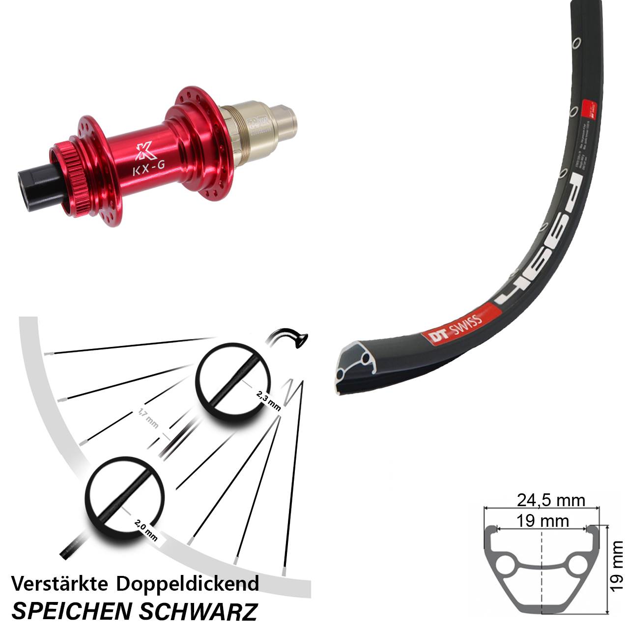 Disc Hinterrad 28-29 Zoll DT Swiss 466 KX-G rot XDR 12x142
