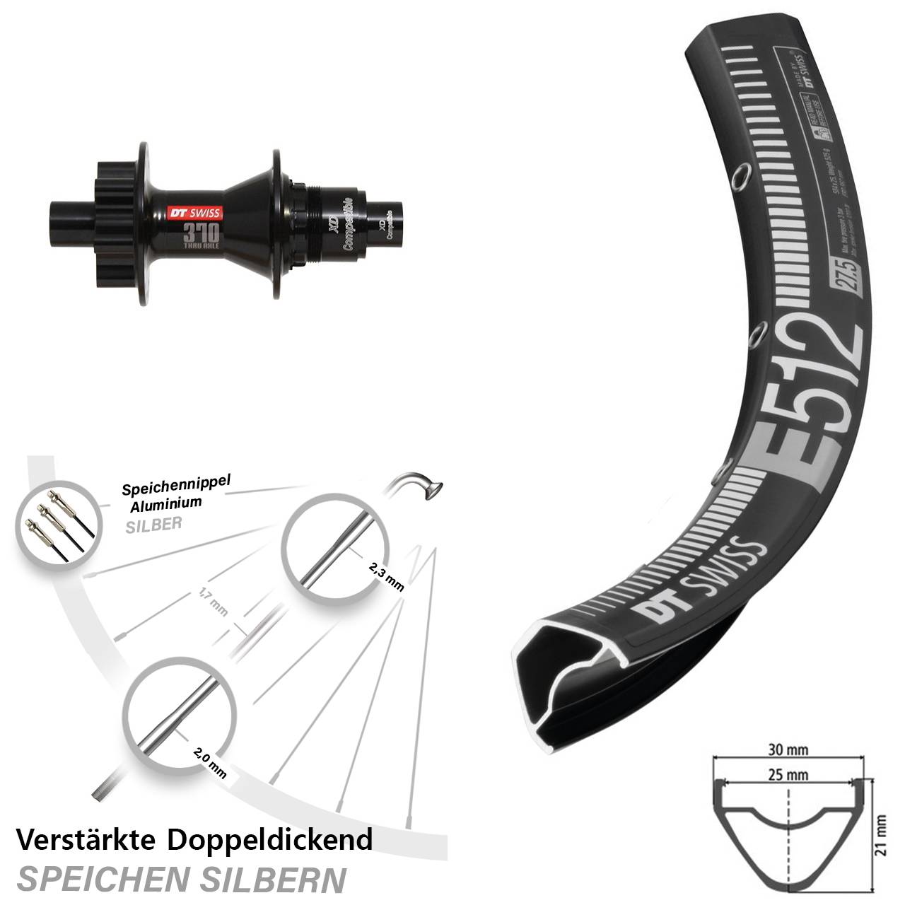 MTB E512 DT Swiss 370 6-Loch 29 Zoll Hinterrad 12x142 XD 11-12 fach