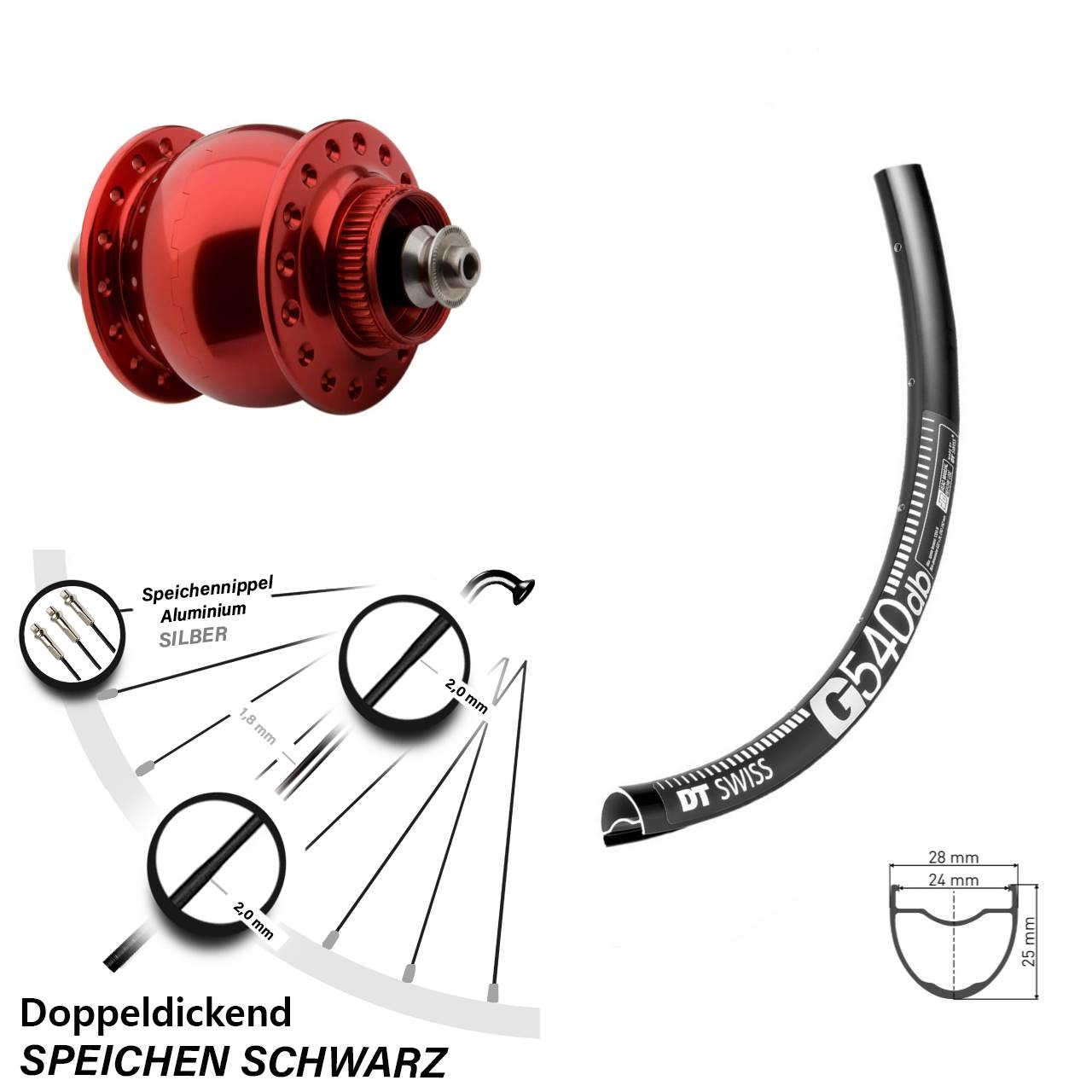 SONdelux rot DT Swiss G 540 650B Nabendynamovorderrad Centerlock QR