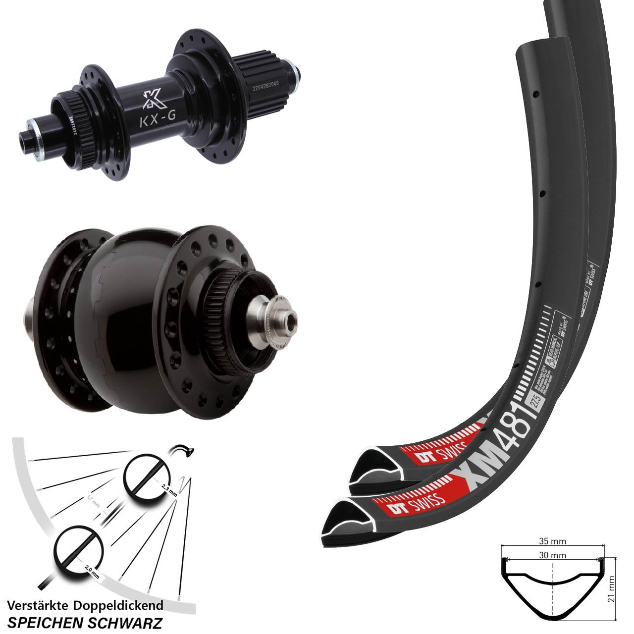 Laufradsatz Disc QR 27,5 Zoll DT Swiss XM481 KX-GS verstärkt SONdelux Shimano Micro Spline