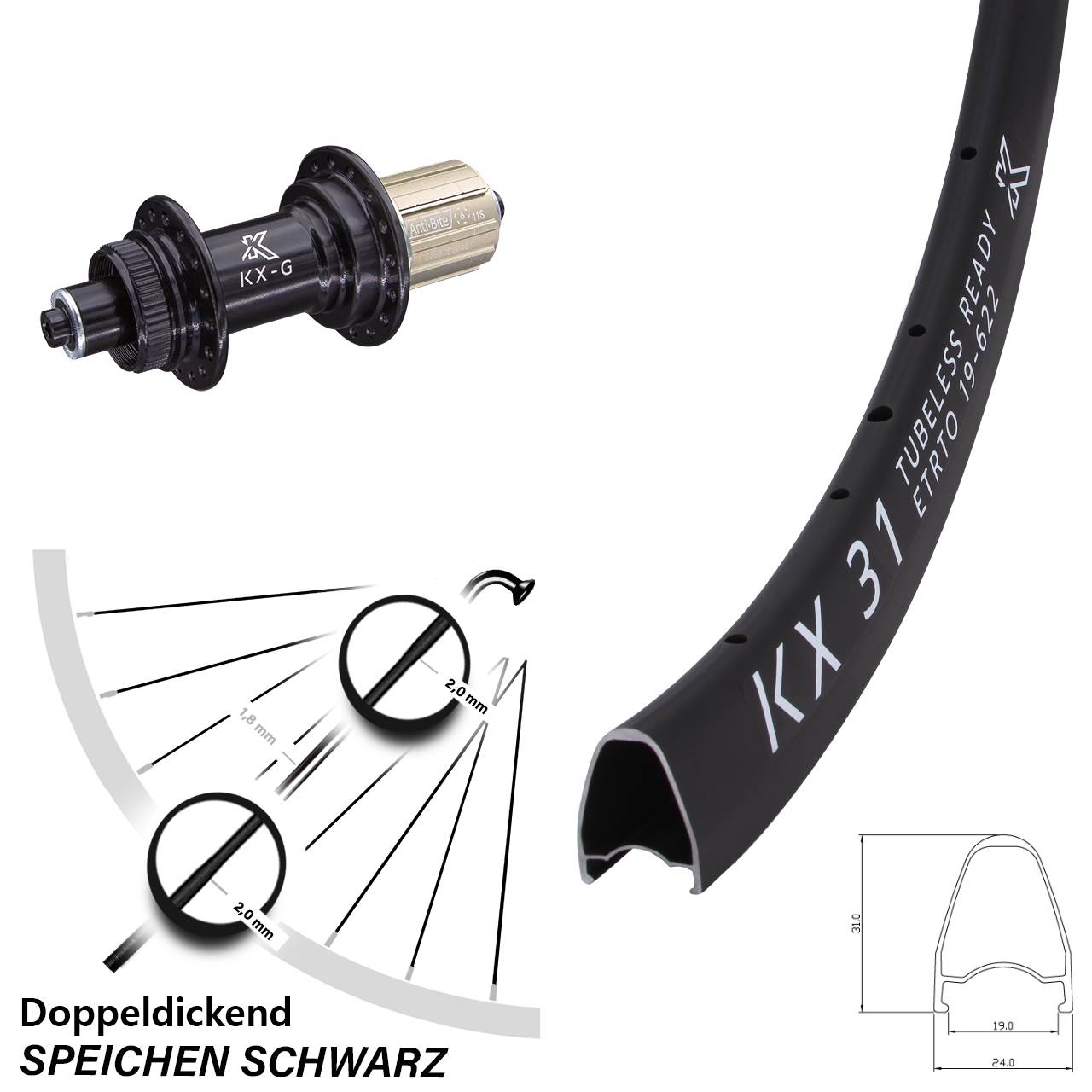 Disc Laufrad 28 Zoll KX-G 31 8-12 fach für Schnellspanner