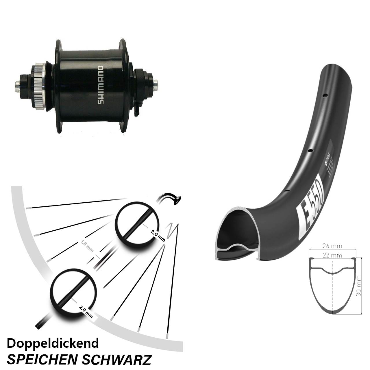 28 Zoll DT Swiss E 550 Shimano DH-UR700 Dynamo-Vorderrad Centerlock QR