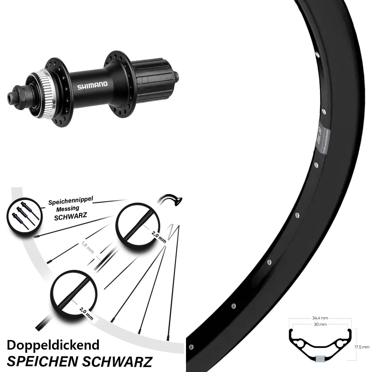27,5 Zoll Ryde Disc 30 Shimano Alivio Hinterrad Centerlock für Schnellspanner 8-11 fach