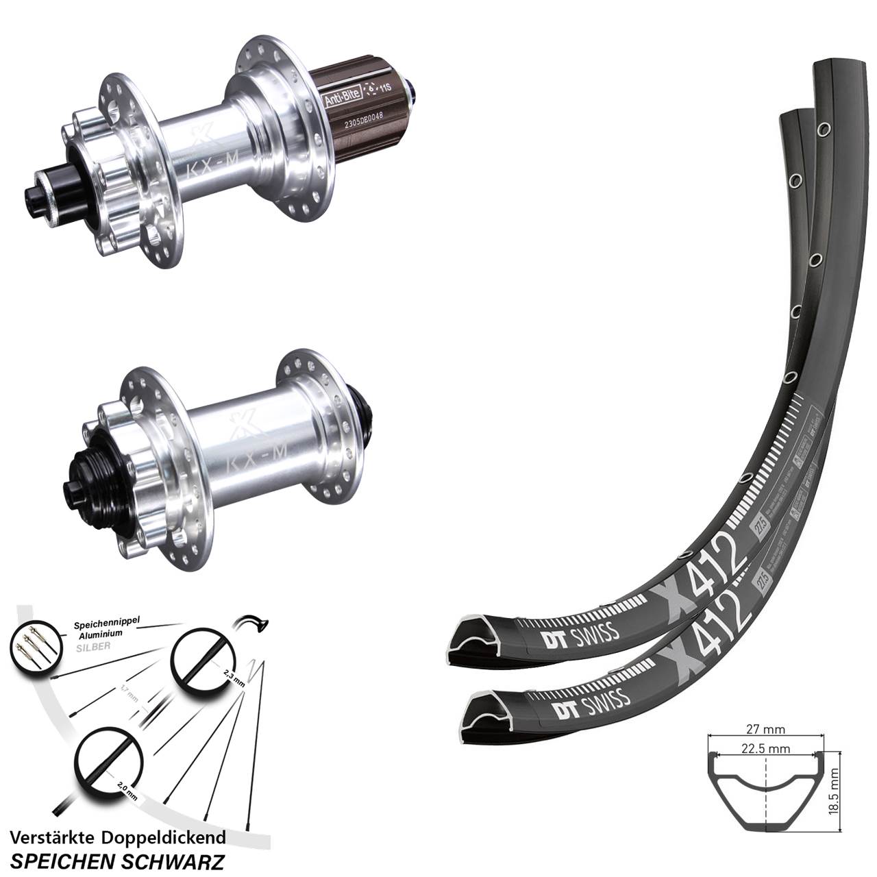 DT Swiss X412 KX-M 6-Loch 29 Zoll Laufradsatz für Schnellspanner 8-12 fach