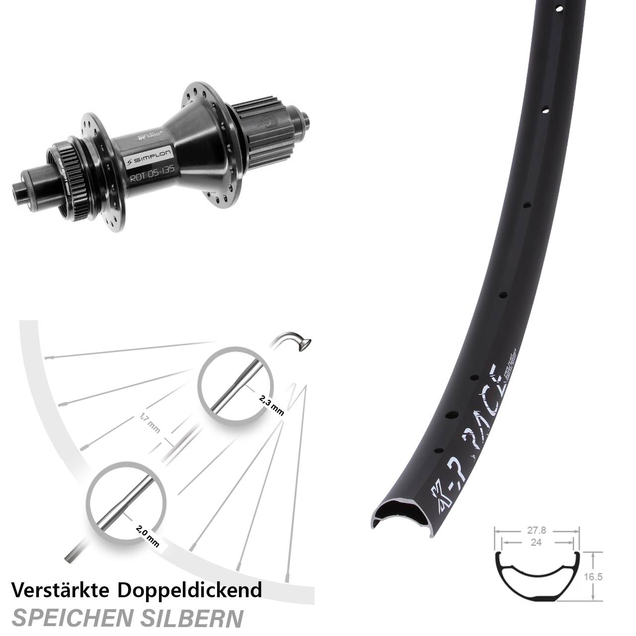 KX-R Race DT Swiss 370 Hybrid 28 Zoll Disc Hinterrad QR Micro Spline