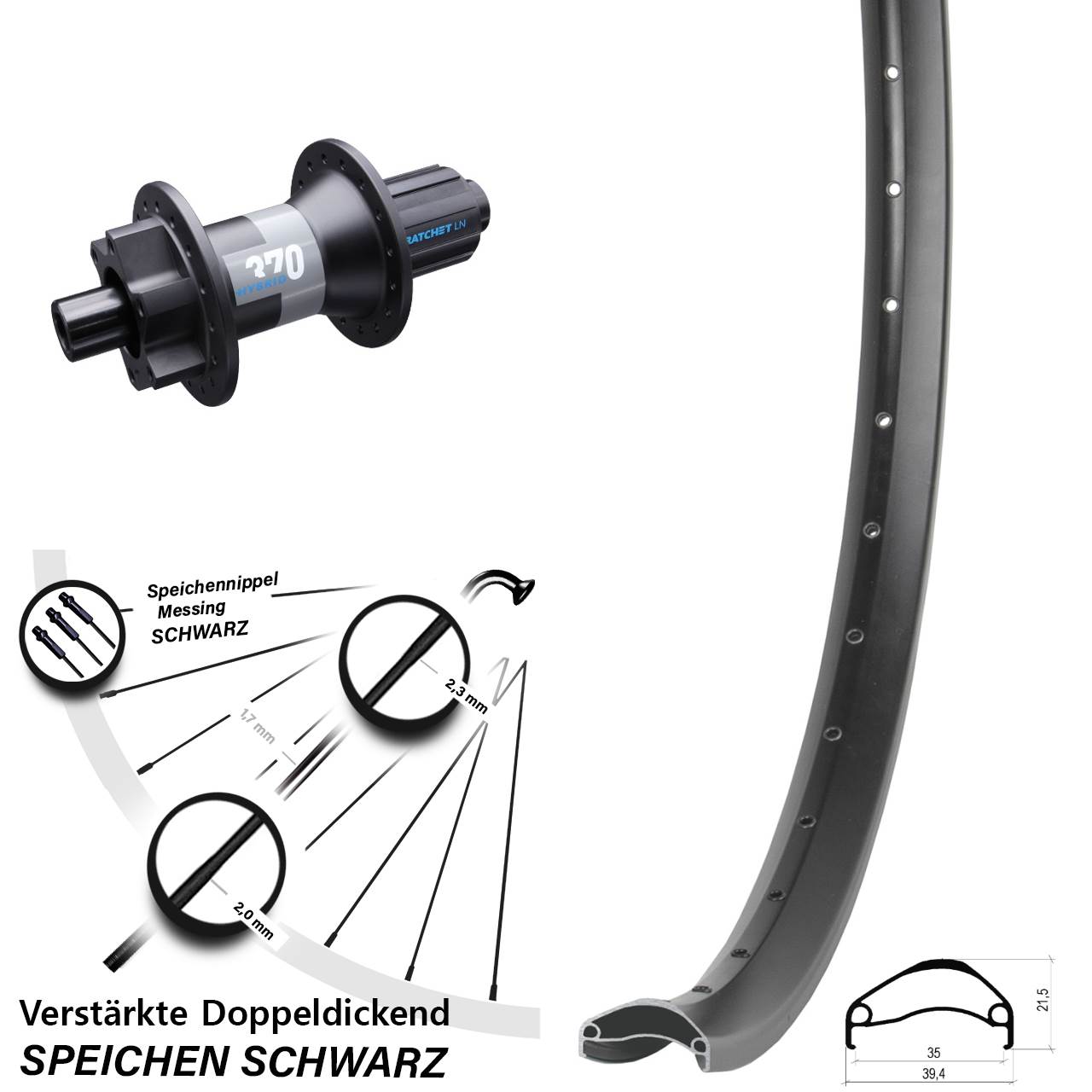 29 Zoll Ambrosio E35 DT Swiss Hybrid 370 Disc Laufrad 12x148 8-11 fach HG