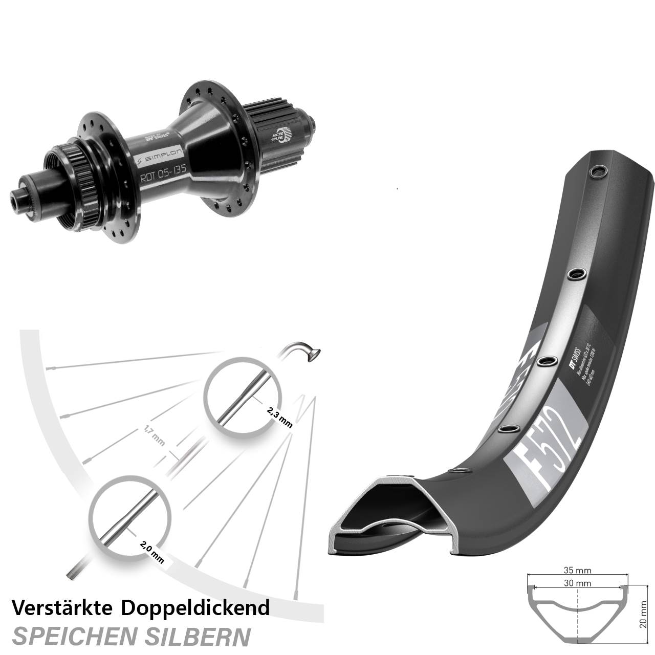 Disc Hinterrad 29 Zoll DT Swiss F572-370 Hybrid Shimano Micro Spline QR