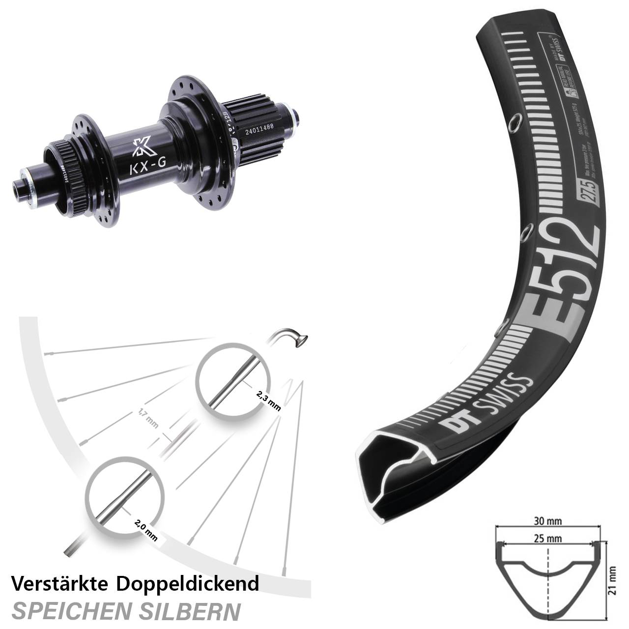 DT Swiss E512 KX-G 29 Zoll Centerlock Hinterrad für Schnellspanner Shimano Micro Spline